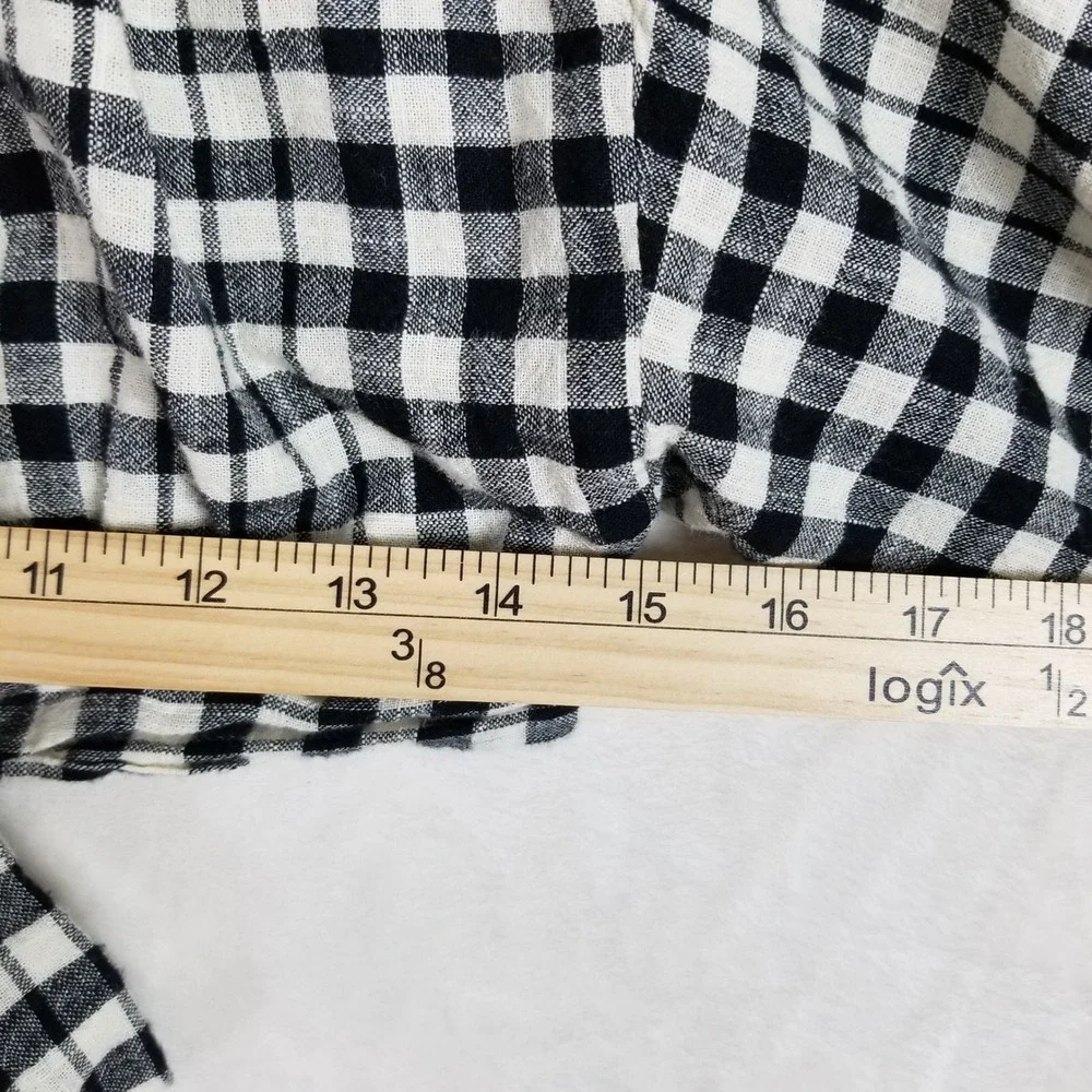 Zara Blouse Women Small Black Gingham Cropped‎ Tie Front Smocked Puff Sleeve
